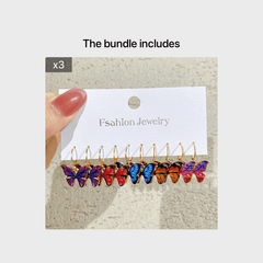 5 Pairs Colorful Butterfly Drop Earrings Set