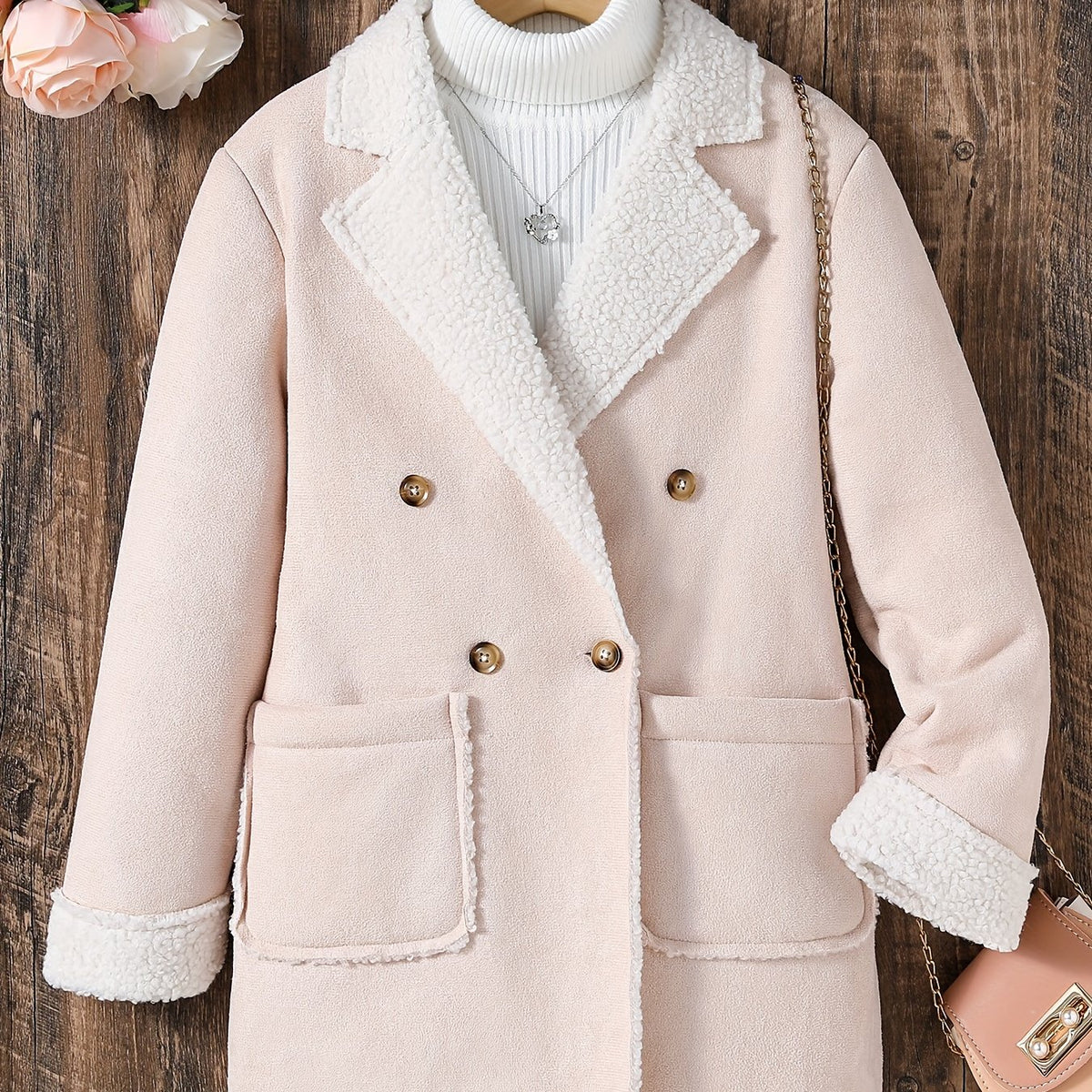 Girls' Winter Coat Fleece Warm Lapel Collar Overcoat