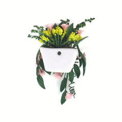 1:12 Scale Clay Flower Basket Wall Hanging Pink Chrysanthemum Vine