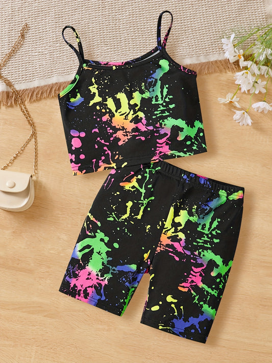 Girls Off Shoulder Camisoles & Elastic Waist Shorts Set