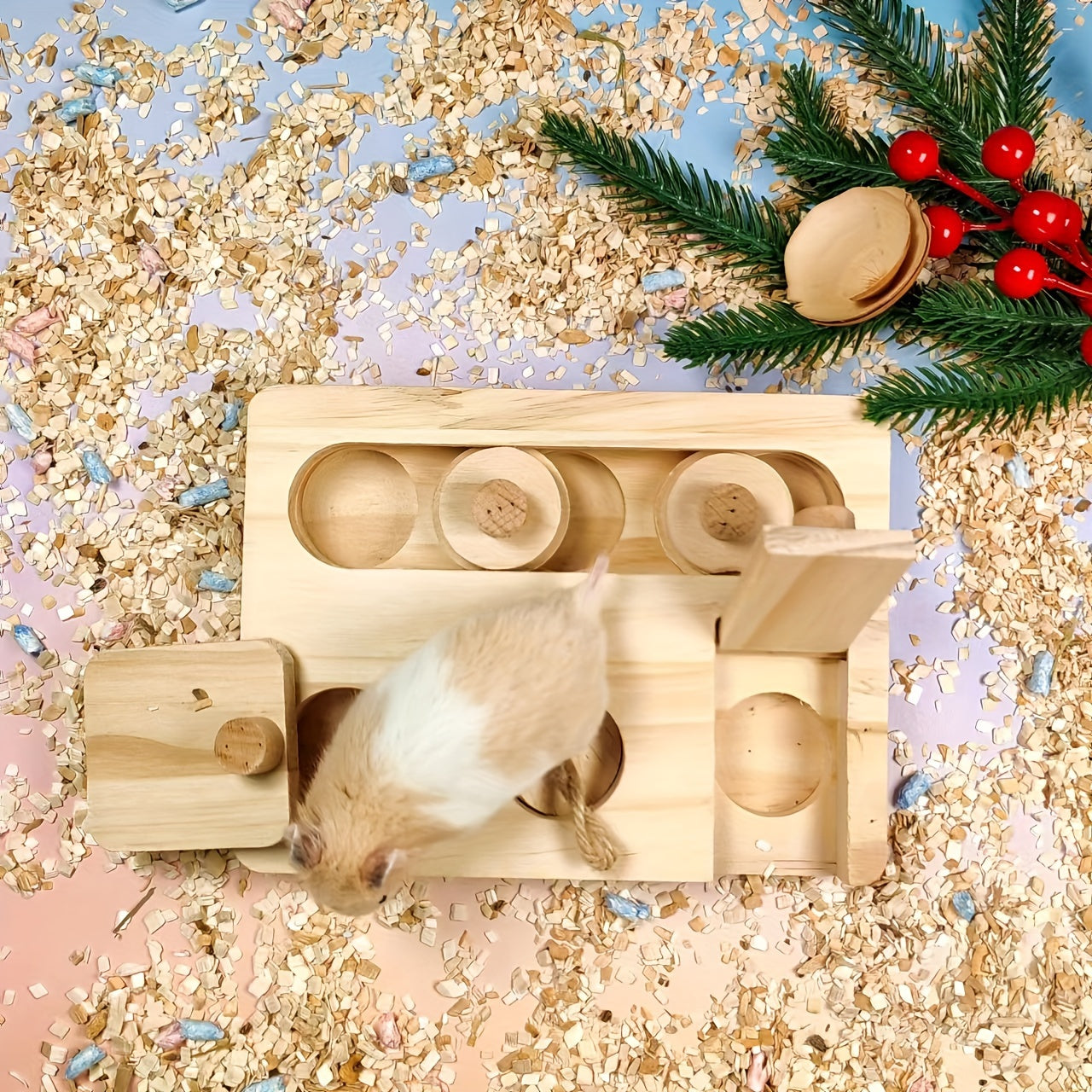 Wooden Foraging Puzzle Toys for Small Pets - Encourages Natural Instincts