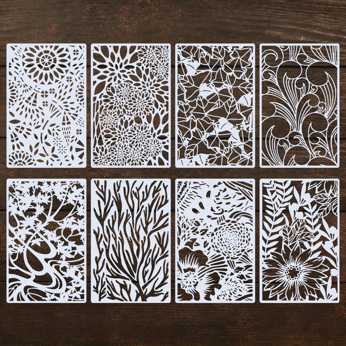 8pcs Textured Art Painting Stencils Reusable Plastic Stencils