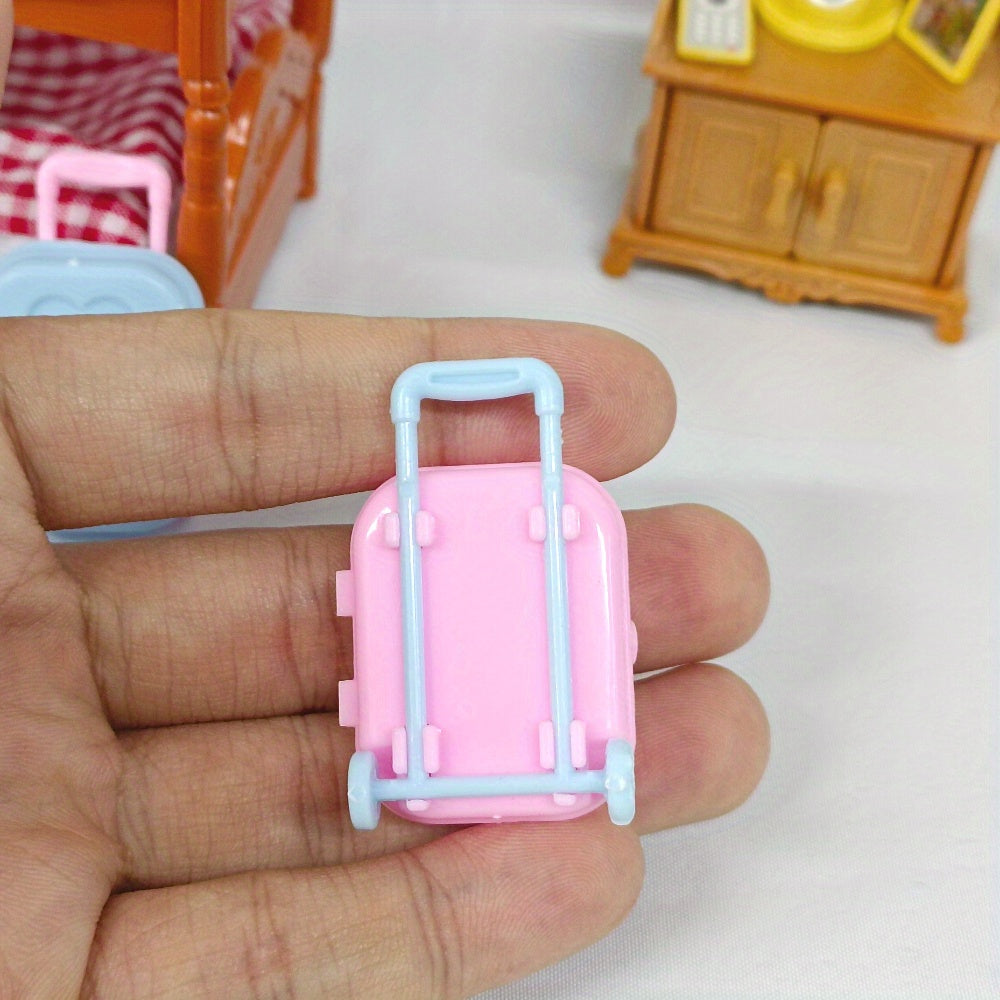 2pcs Mini Suitcases Trolleys Doll House Decoration