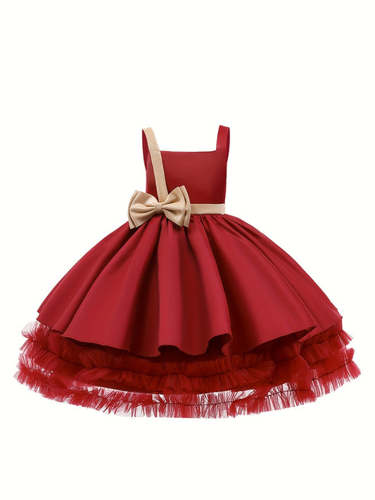 Girls Princess Maxi Dress for Formal Wedding Evening Party with Big Bow