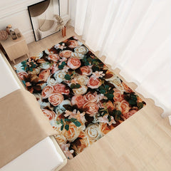 Retro Pink Rose Pattern Rug Machine Washable Carpet