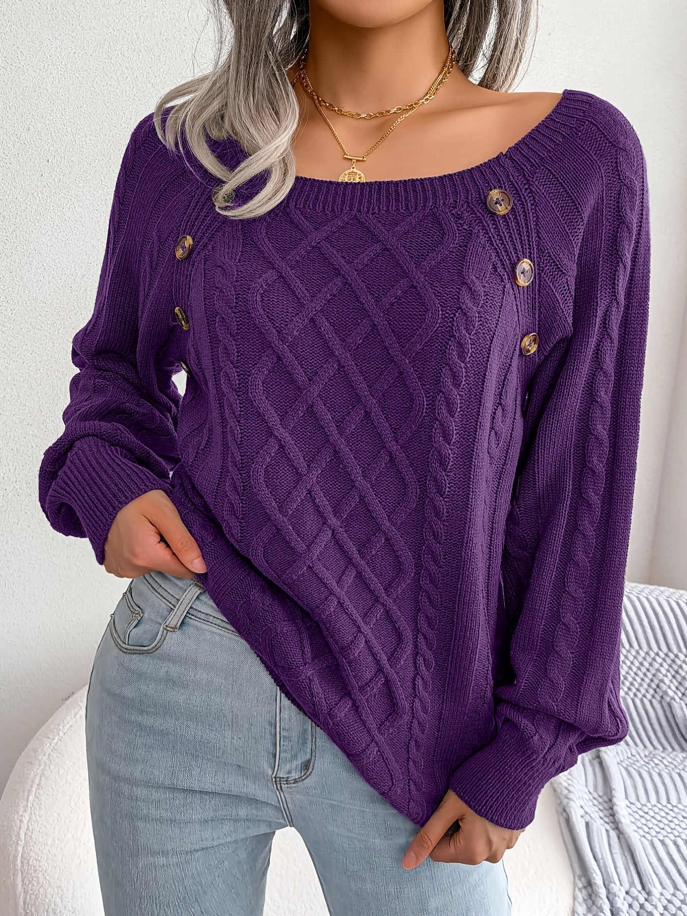 Women's Lantern Sleeve Textured Sweater