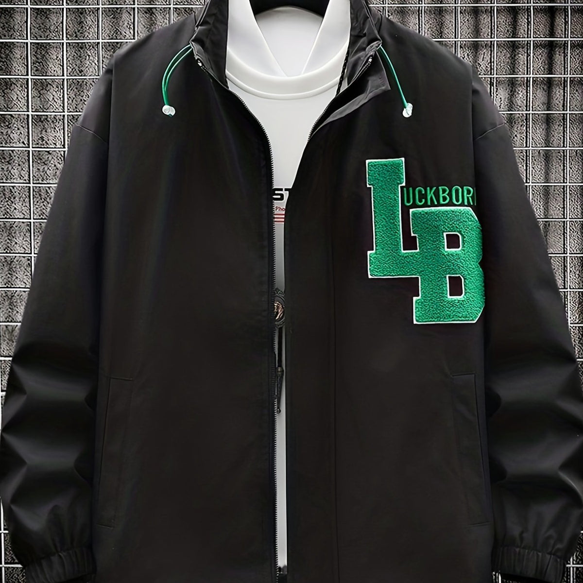 Men's Embroidery Drawstring Jacket Stretch Zip Up Stand Collar Jacket