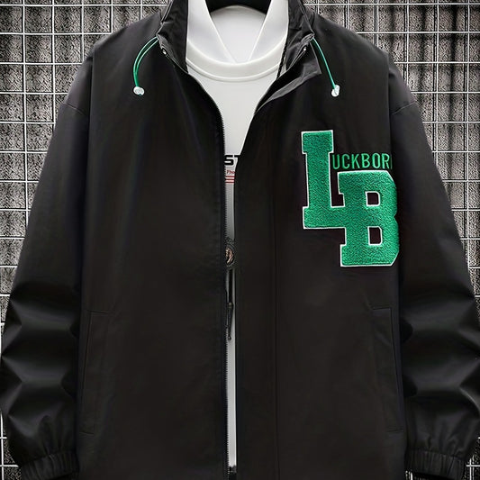 Men's Embroidery Drawstring Jacket Stretch Zip Up Stand Collar Jacket