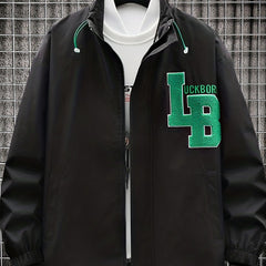 Men's Embroidery Drawstring Jacket Stretch Zip Up Stand Collar Jacket