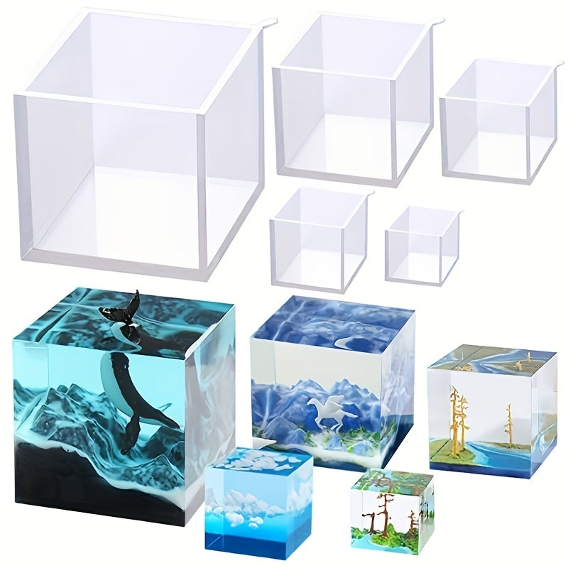 5pcs Resin Silicone Epoxy Pouring Mold DIY Cube for Casting Candle Soap