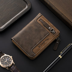 Men's Retro Short Zipper PU Leather Wallet Ideal Gift For Men