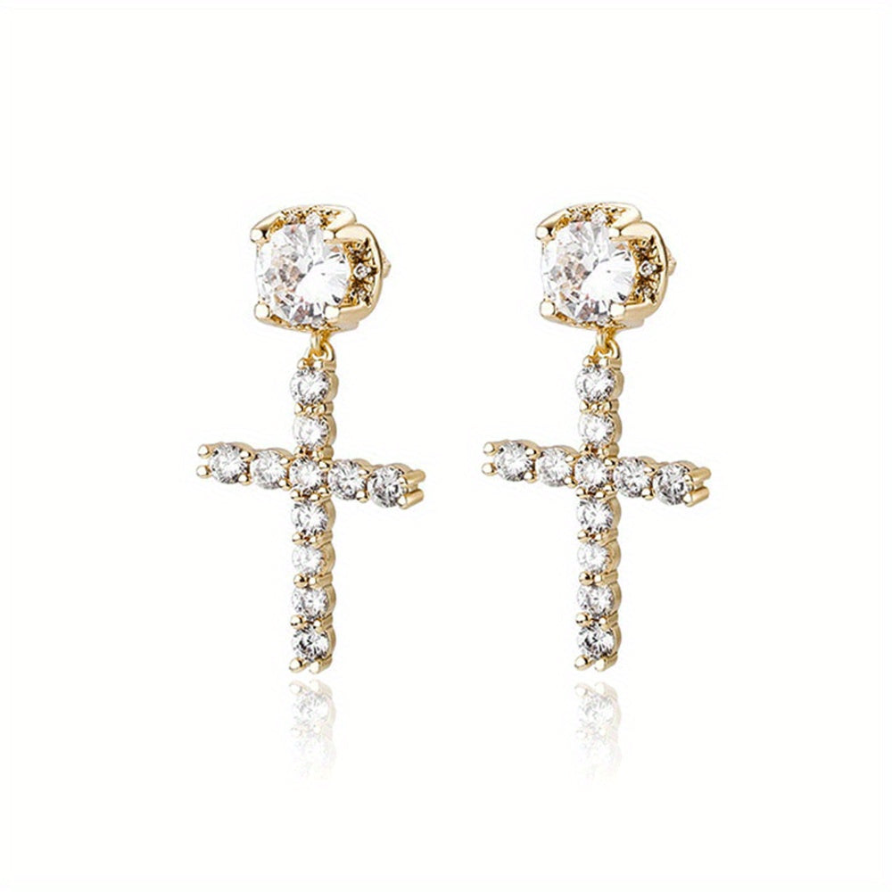 Men's Unisex Zirconia Cross Stud Earrings Hip Hop Punk Pendant Accessories