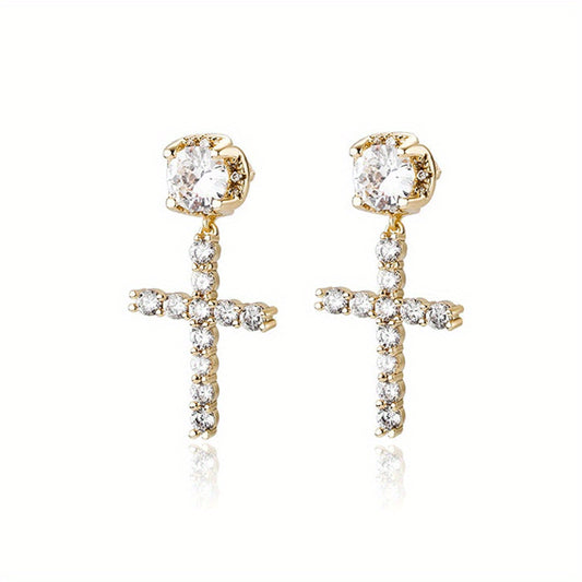 Men's Unisex Zirconia Cross Stud Earrings Hip Hop Punk Pendant Accessories