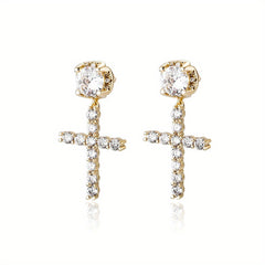 Men's Unisex Zirconia Cross Stud Earrings Hip Hop Punk Pendant Accessories