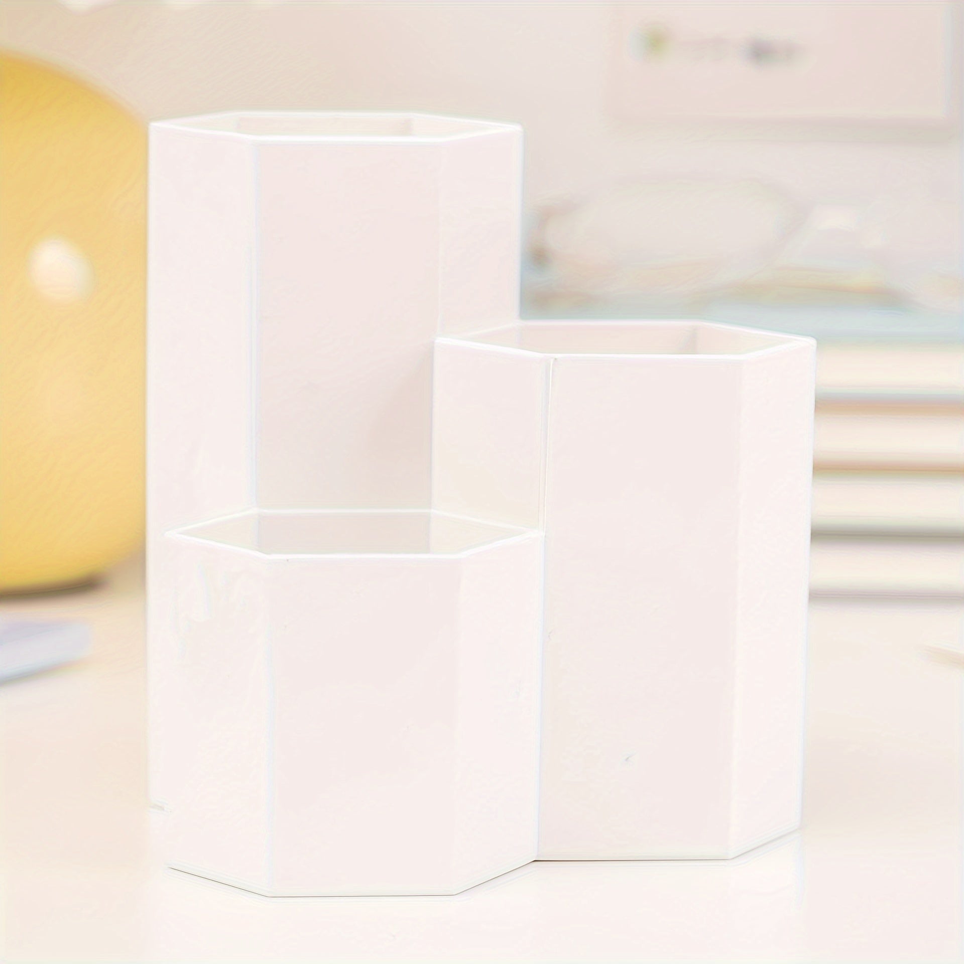 Functional Hexagonal Desktop Organizer with Three Compartments