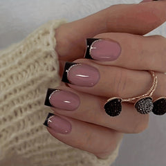 24pcs Pink French Glitter Edge Press On Nails for Halloween