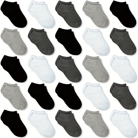 25 Pairs Boys Kids Ankle Socks Casual Plain Breathable Comfy Low Cut Boat Socks