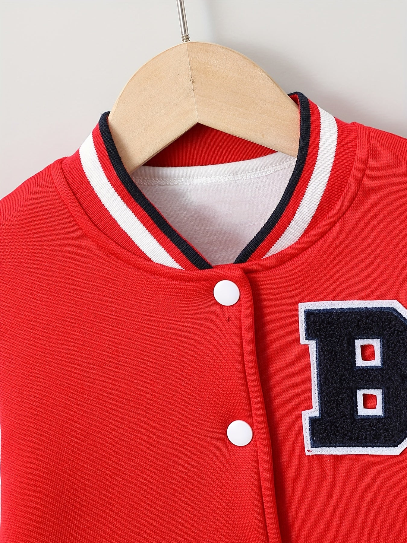 Boys Casual Letter Print Fleece Baseball Jacket