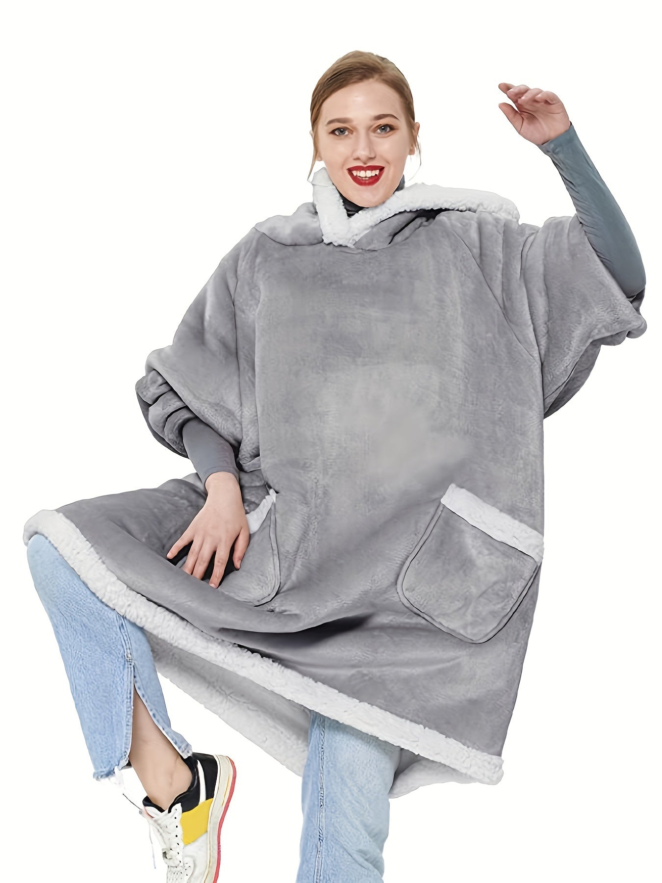  Fleece Hooded Lounge Robe with Pockets