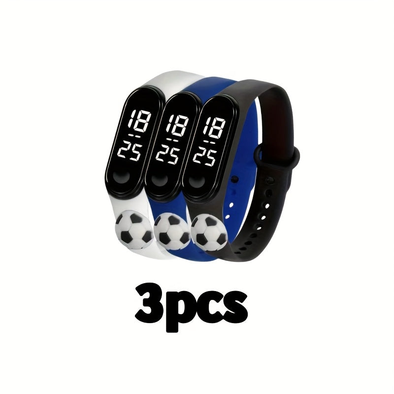 3pcs Football Doll Watch Set Multicolor LED Touchscreen Electronic Bracelets