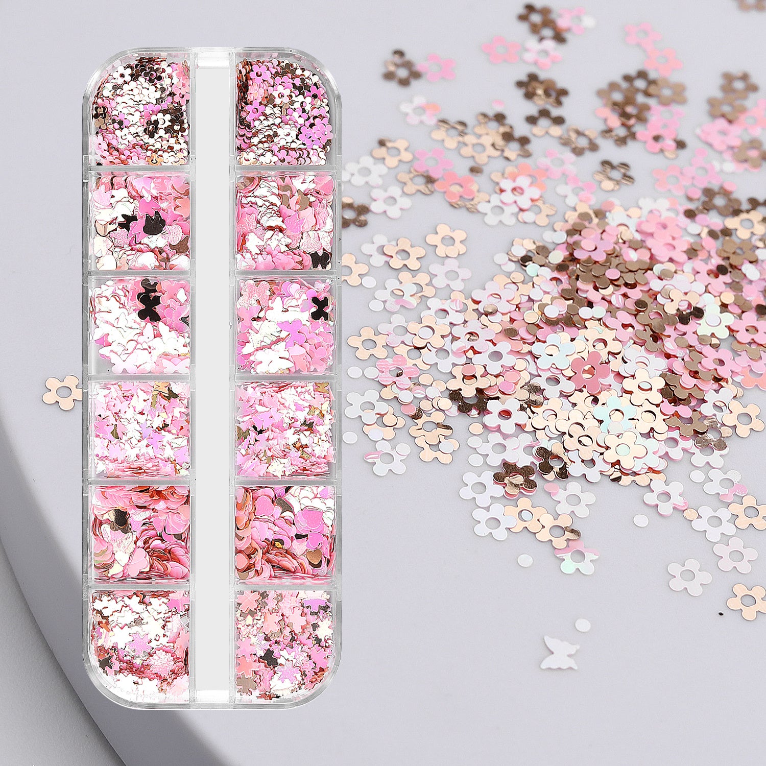 Holographic Nail Glitter Flakes Sticker - Pink Butterfly Blossom Heart Flower