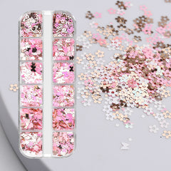 Holographic Nail Glitter Flakes Sticker - Pink Butterfly Blossom Heart Flower