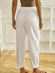  Butterfly Print Elastic Waist Pants With Pockets