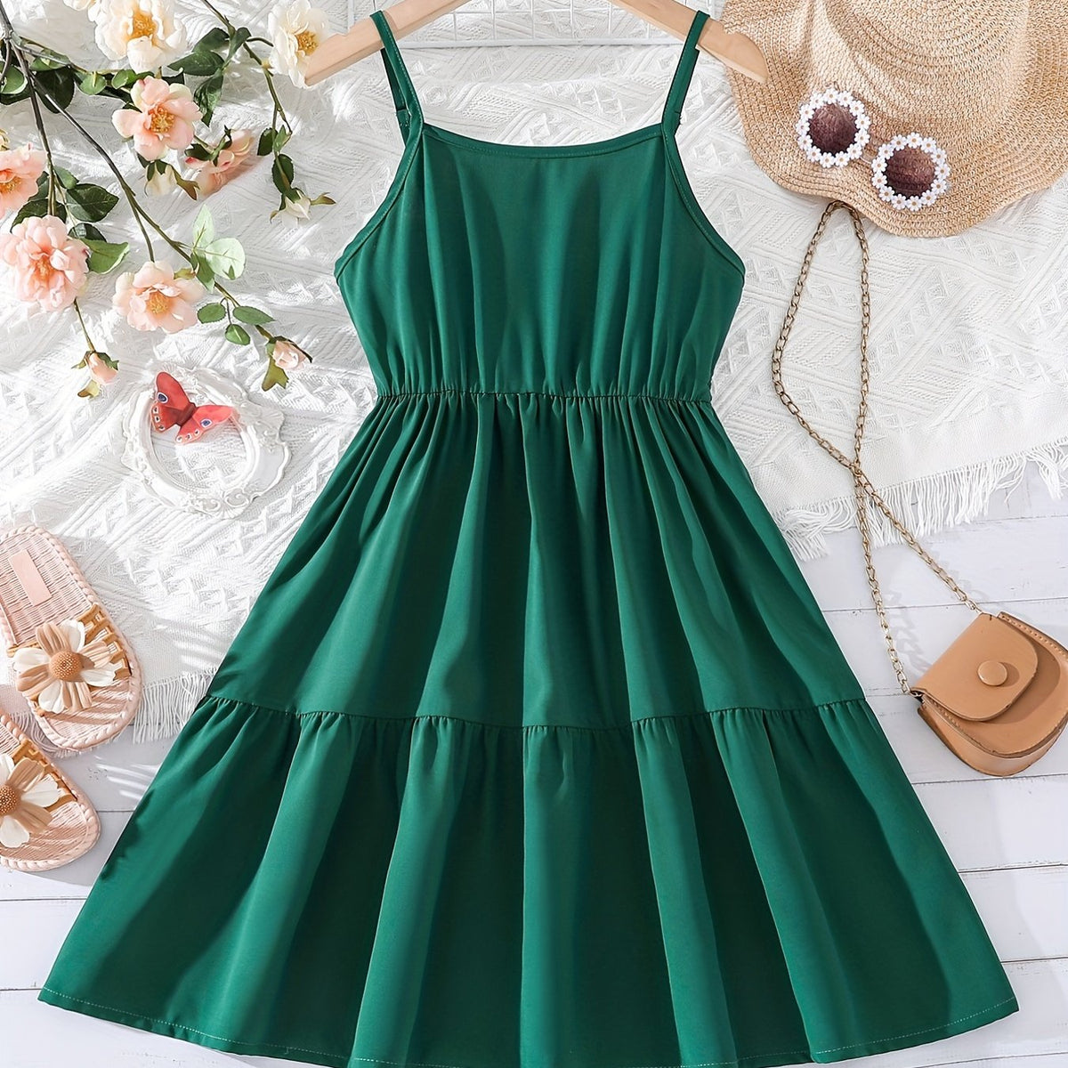 Girls' Elastic Waist Swing Cami Dress For Party Going Out
