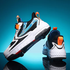 Boys Roller Shoes with Rotating Buckle Detachable Wheel Skate Sneakers