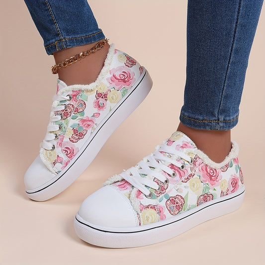 Halloween Rose & Skull Print Canvas Shoes