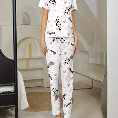 Panda Print Pajama Set Short Sleeve Crew Neck Top & Pants