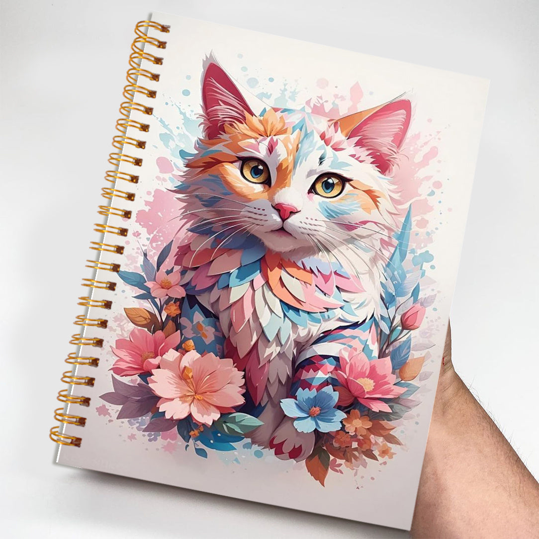 Vibrant Cats and Flowers Notebook 13.97x21.08 cm