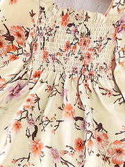 Girls' Smocked Long Sleeve Dress w/ Flower Print