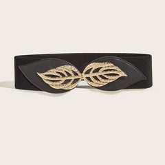 Leaf Buckle Elastic Belt Vintage Elastic Waist Belt Metal Buckle Belt
