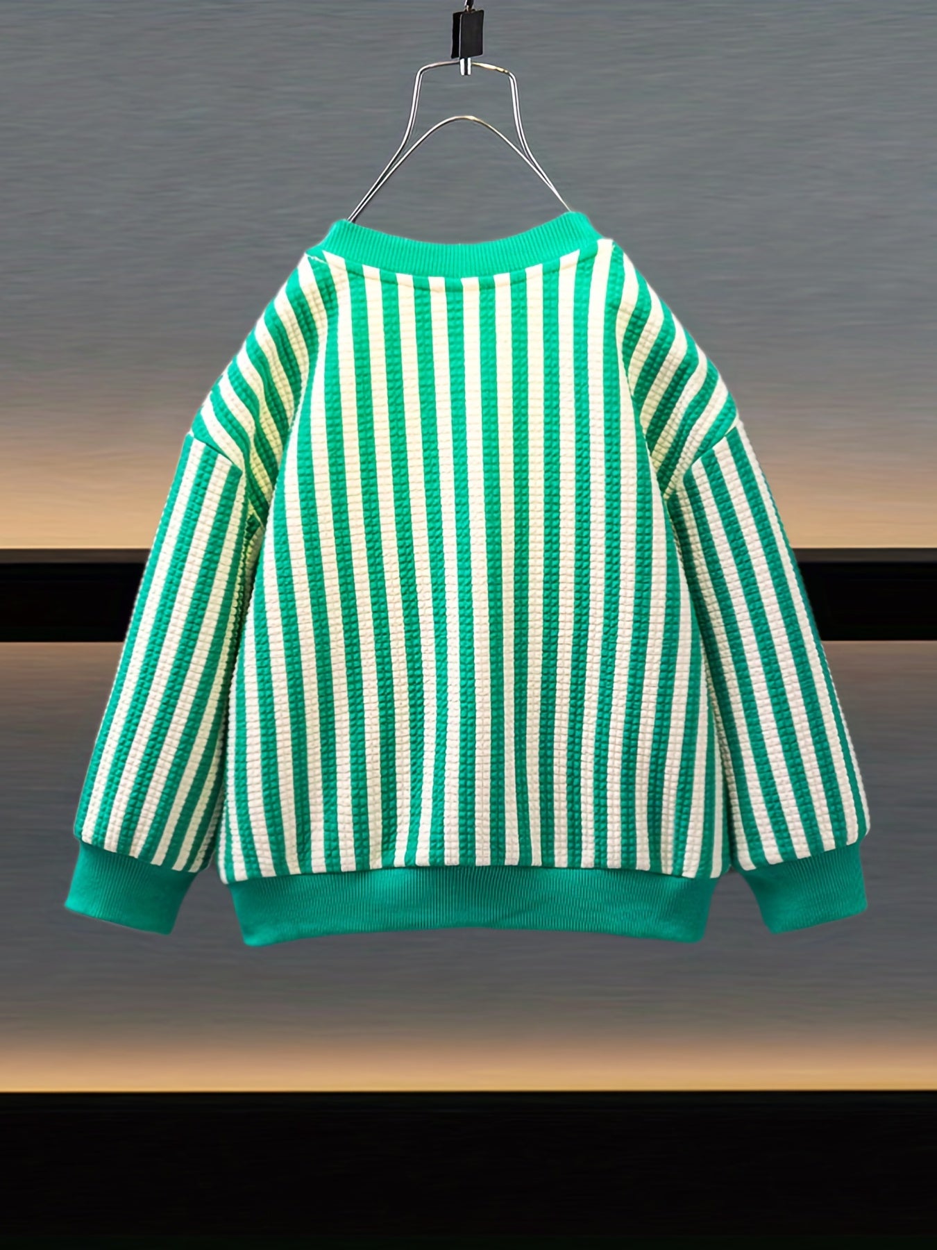 Boys Textured Striped Pullover Sweatshirt Long Sleeve Crew Neck Tops