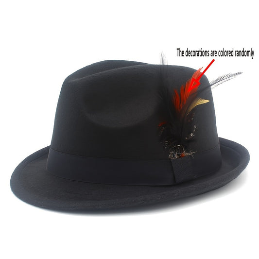 Vintage Felt Top Hat With Feather Decor