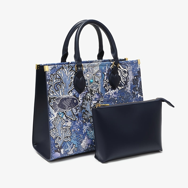Ocean Pattern Top Handle Satchel Tote Bag
