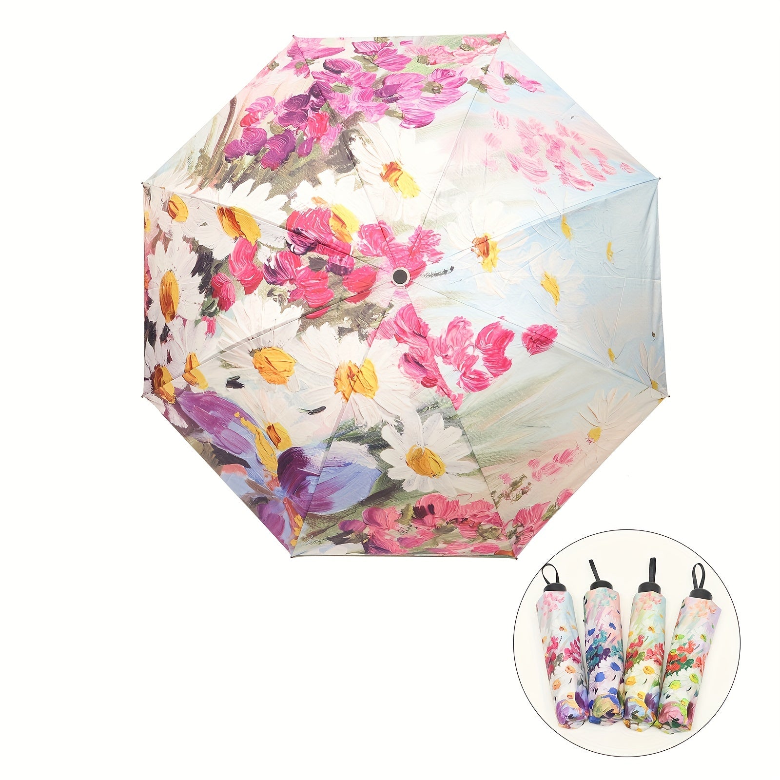 Floral Pattern Umbrella Folding Manual Dual-use Three-fold