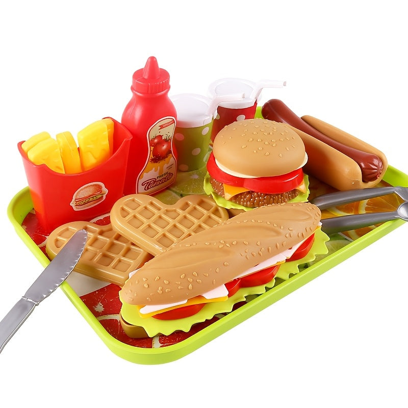 Kids Pretend Fast Food Set with Disassembled Hamburger