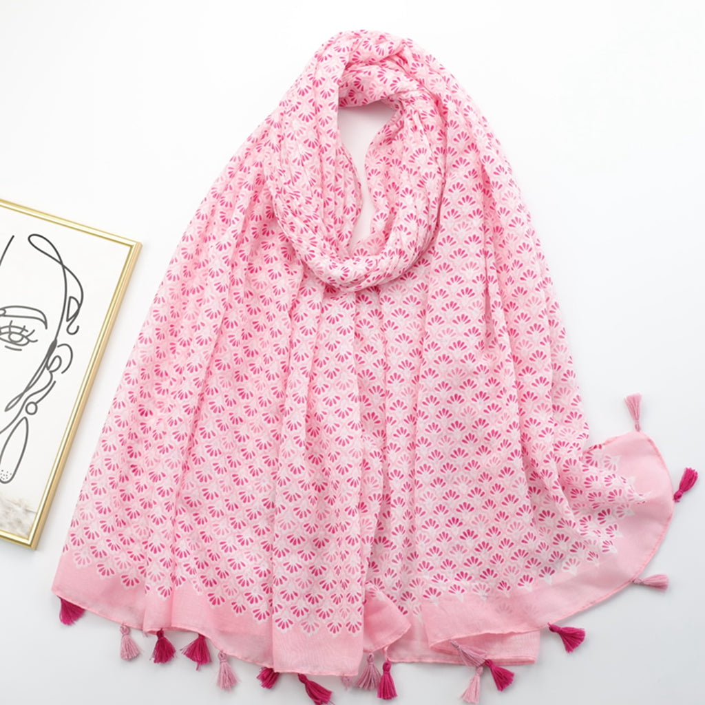 Boho Floral Print Scarf Tassel Shawl Women Voile Sunscreen Head Wrap