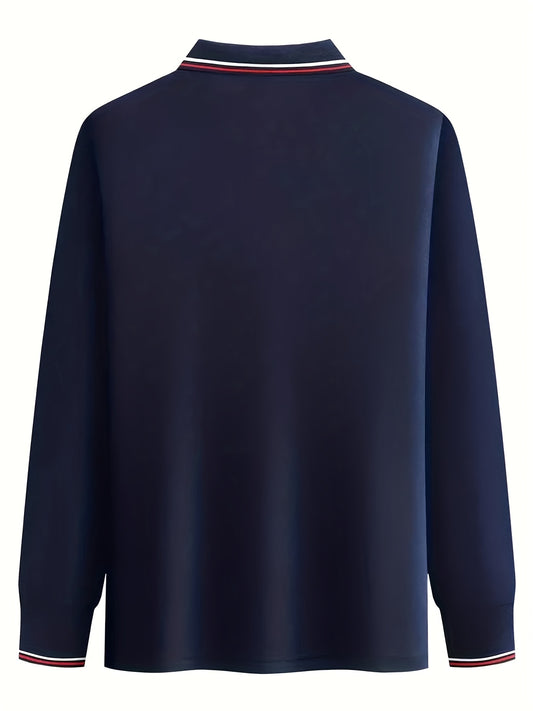 Men's Shield Print Long Sleeve Polo Shirt