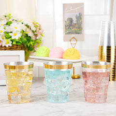20pcs Golden Plastic Cups 10oz Clear Disposable Wine Glasses Fancy Party Cups