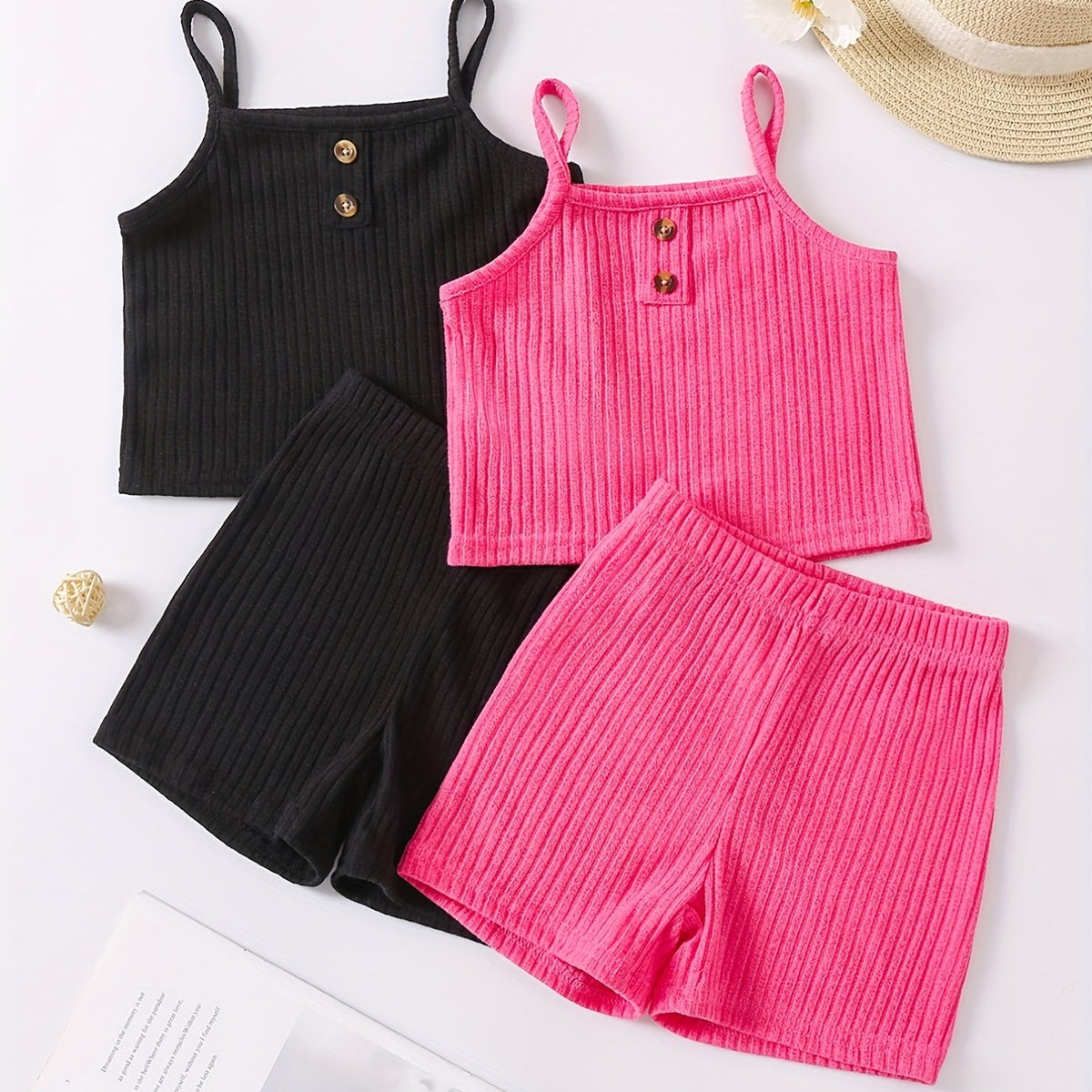Toddler Girls Ribbed Crop Cami Top & Track Shorts Set