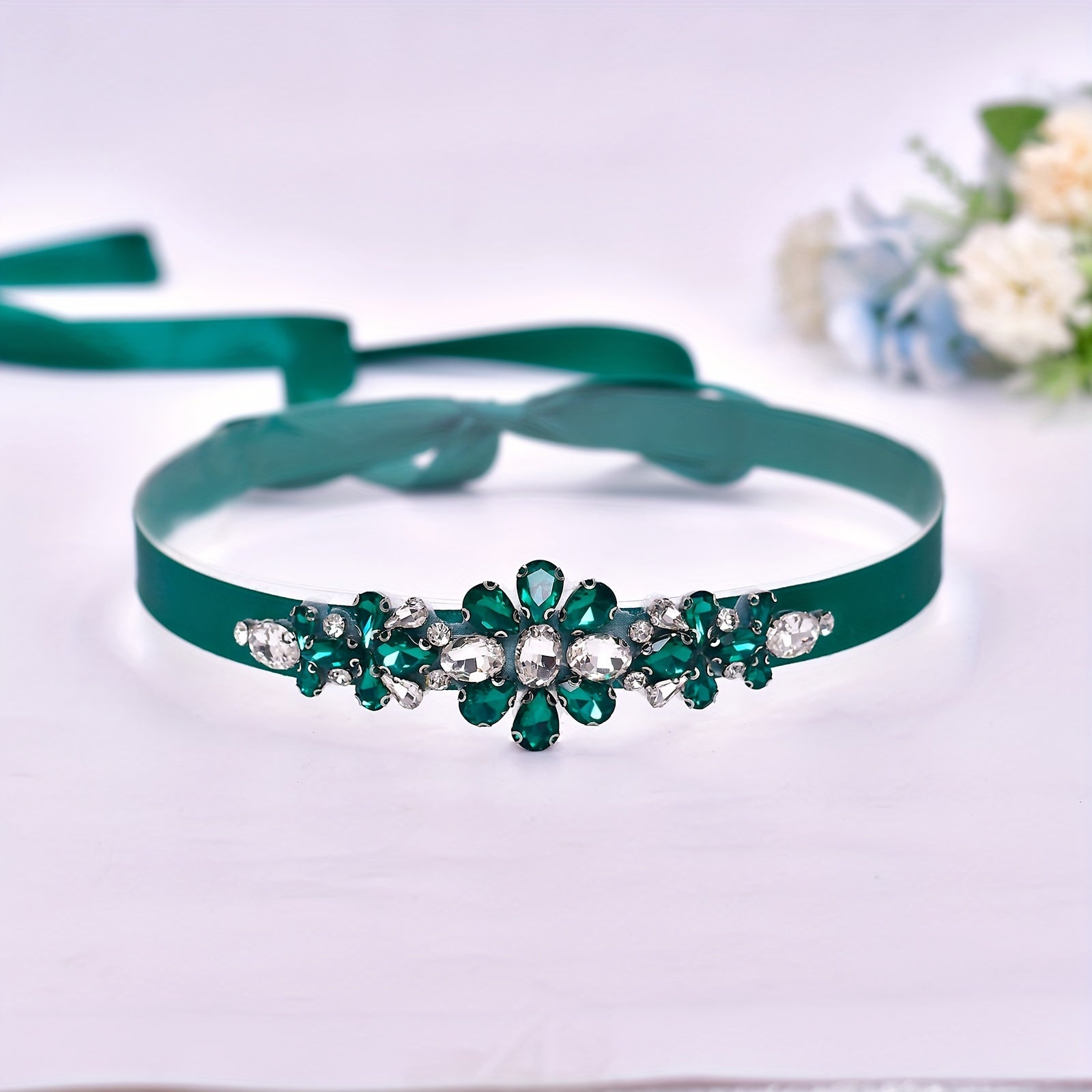 Green Rhinestone Bridal Belt for Weddings