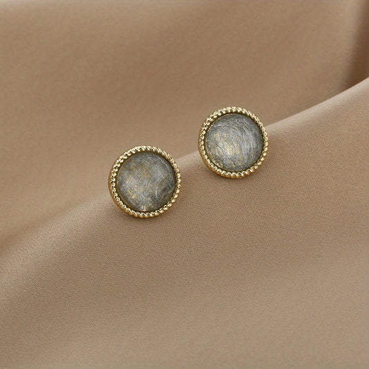 Round Grey Stud Earrings Minimalist Style Alloy Jewelry Versatile Gift