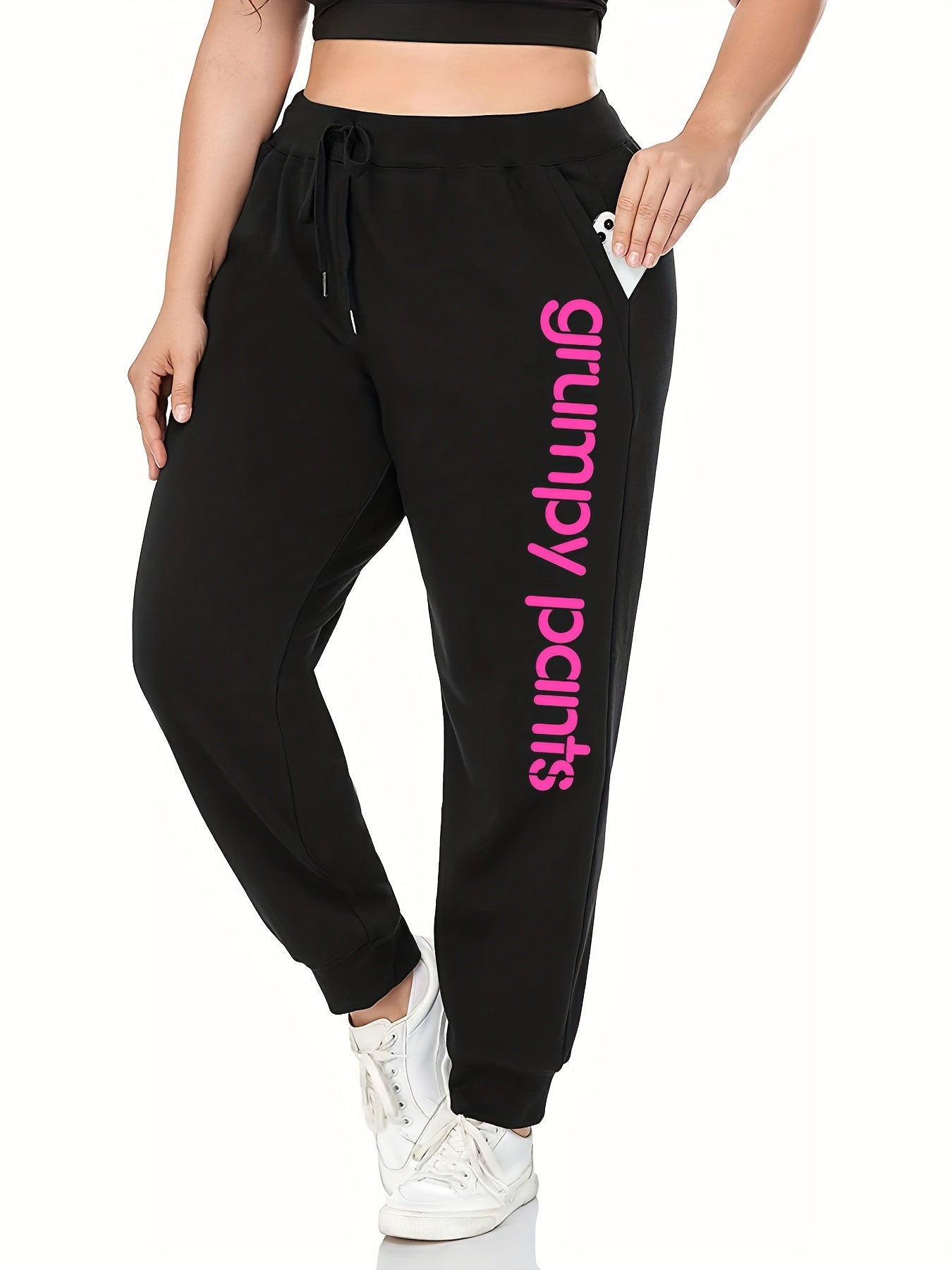  Letter Print Drawstring High Rise Sweatpants Women's Plus