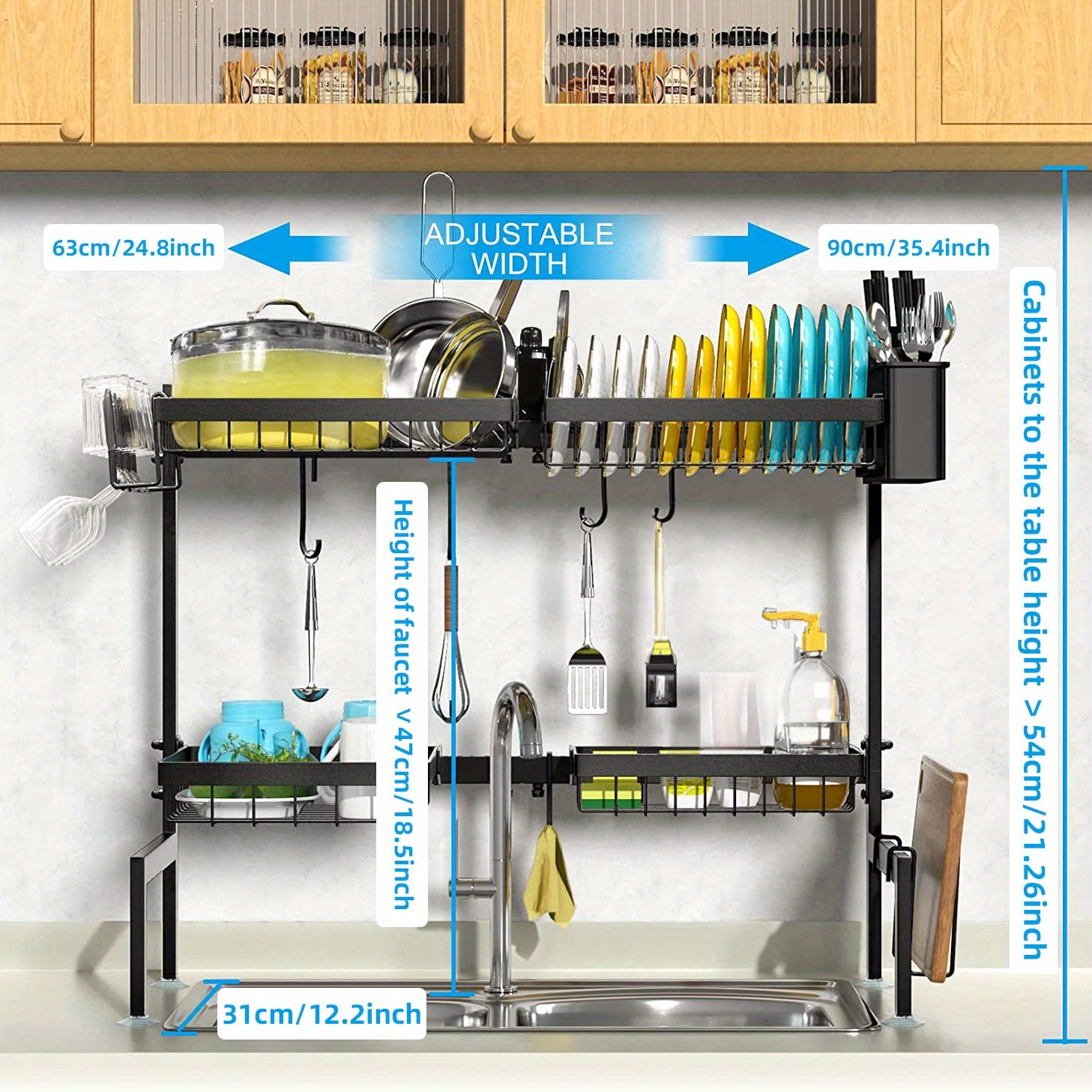 2-tier Tableware & Seasoning Rack for Kitchen, Sink Drying Rack Countertop