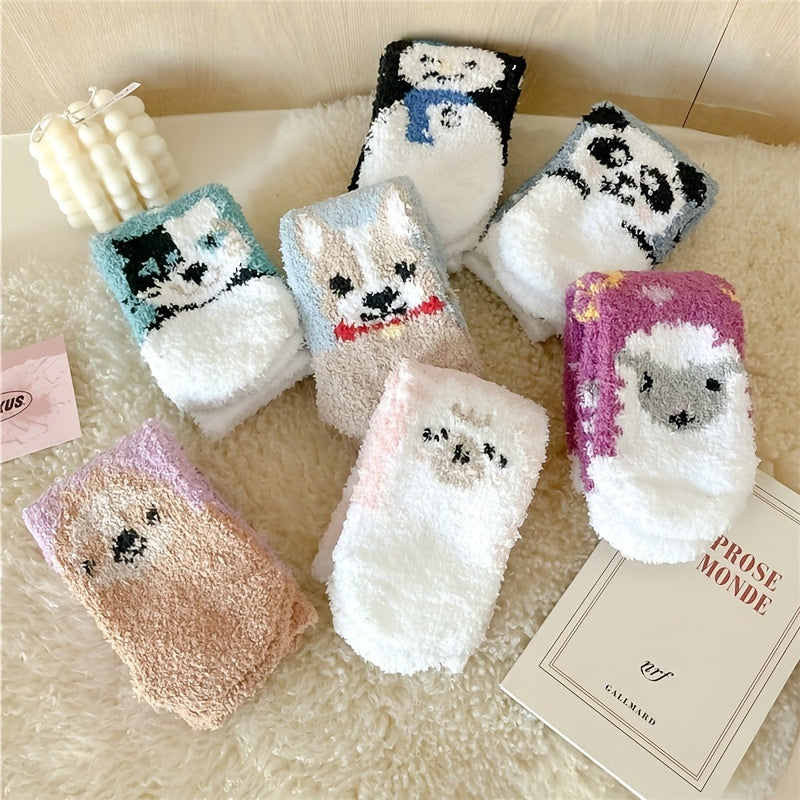 7 Pairs Colorblock Animal Plush Socks Soft Stockings