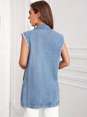 Ripped Sleeveless Denim Jacket Single Breasted Coat