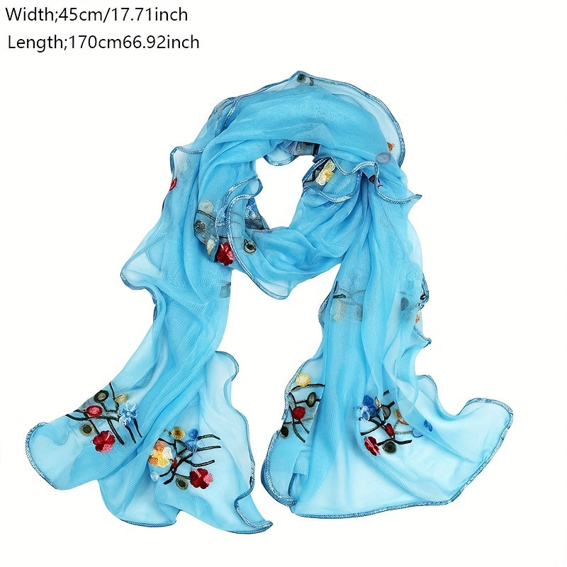 Ruffle Flower Embroidered Scarf Bright Edge Windproof Shawl